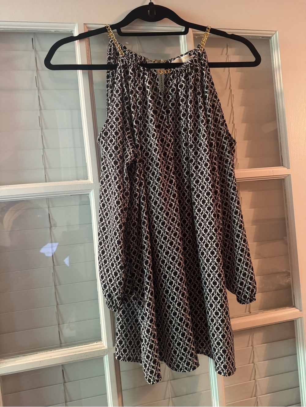 MK Black and White Chain Print Halter Blouse